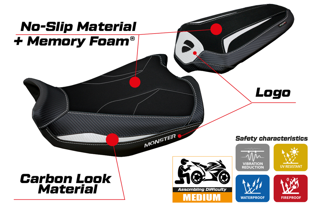 Ducati Monster 937 950 2021-2024 Seat Cover Tappezzeria Italia Comfort in White and Black