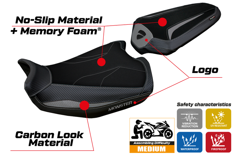 Ducati Monster 937 950 2021-2024 Seat Cover Tappezzeria Italia Comfort in Grey and Black