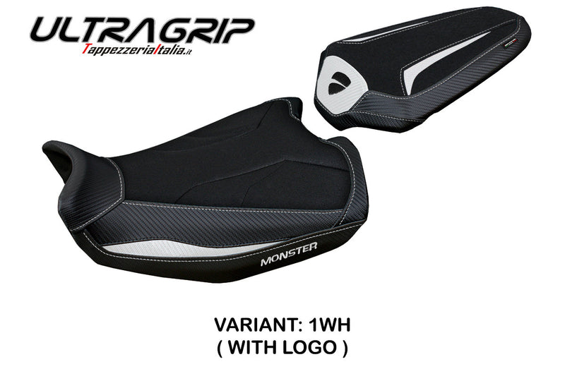 Ducati Monster 937 950 2021-2024 Seat Cover Tappezzeria Italia Ultragrip in White and Black