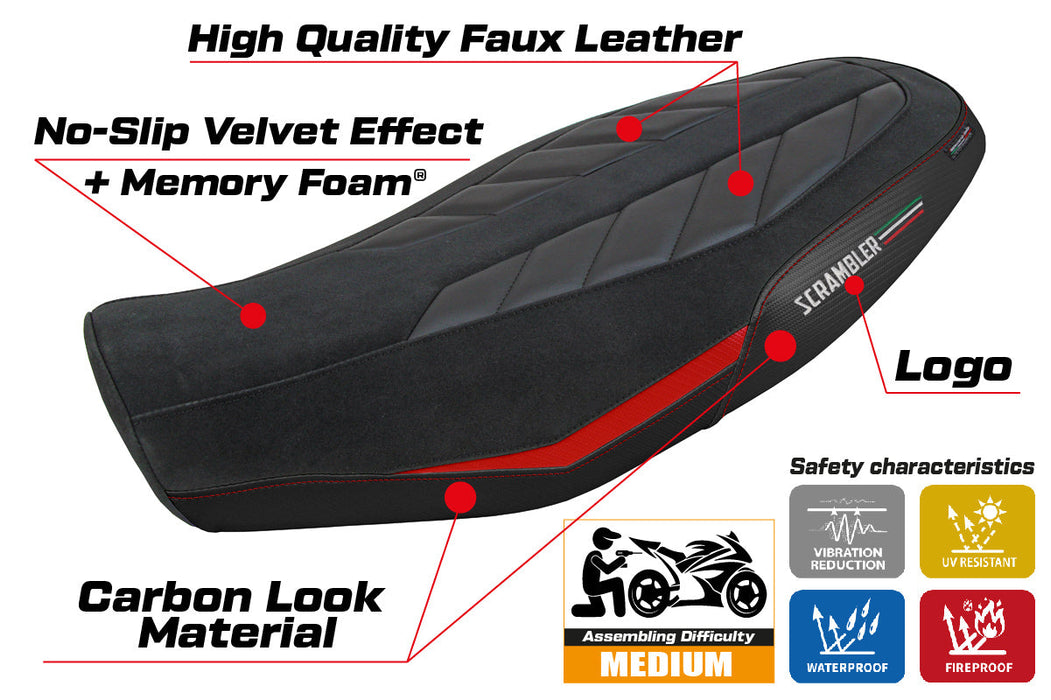 Ducati Scrambler 800 2023-2024 Seat Cover Tappezzeria Italia Comfort in Velvet Red and Black