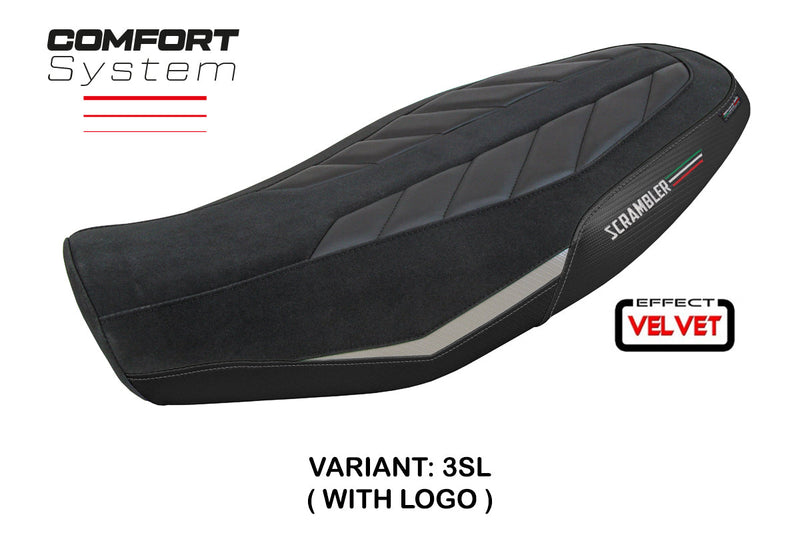Ducati Scrambler 800 2023-2024 Seat Cover Tappezzeria Italia Comfort in Velvet Silver and Black
