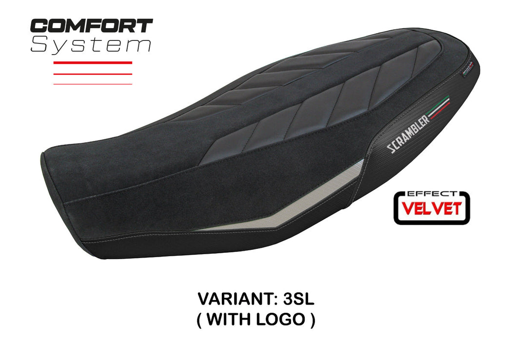 Ducati Scrambler 800 2023-2024 Seat Cover Tappezzeria Italia Comfort in Velvet Silver and Black