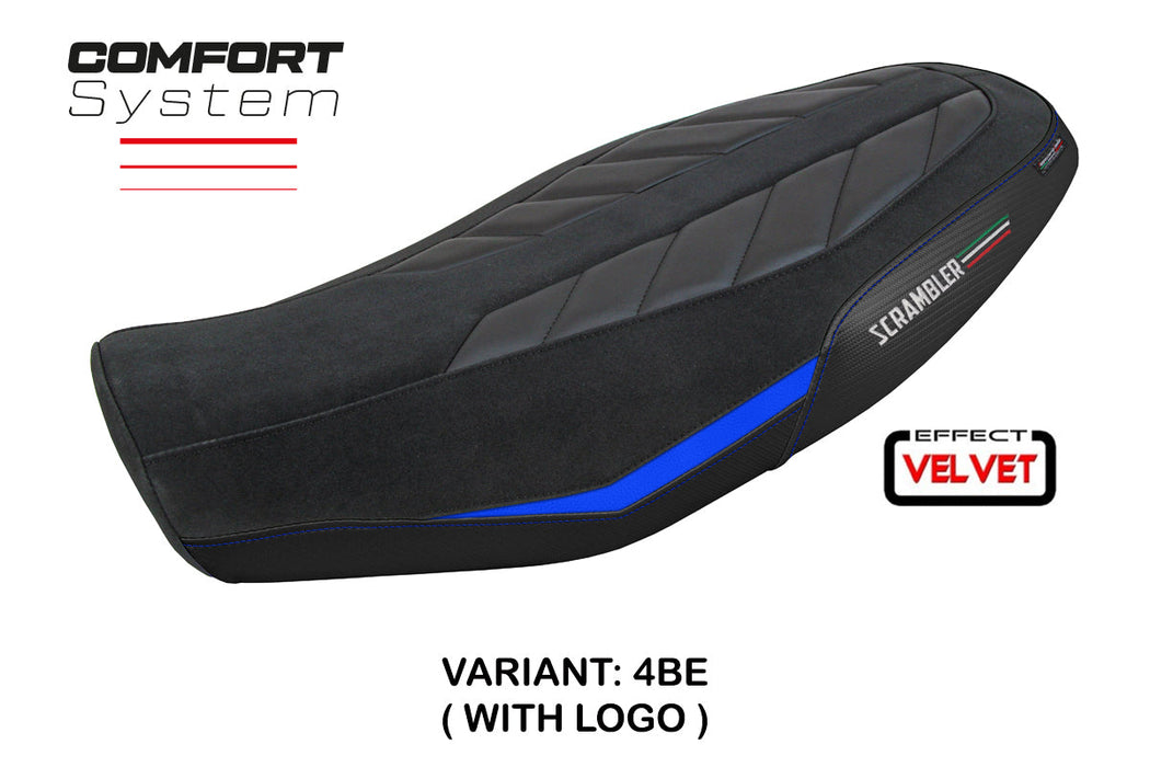 Ducati Scrambler 800 2023-2024 Seat Cover Tappezzeria Italia Comfort in Velvet Blue and Black