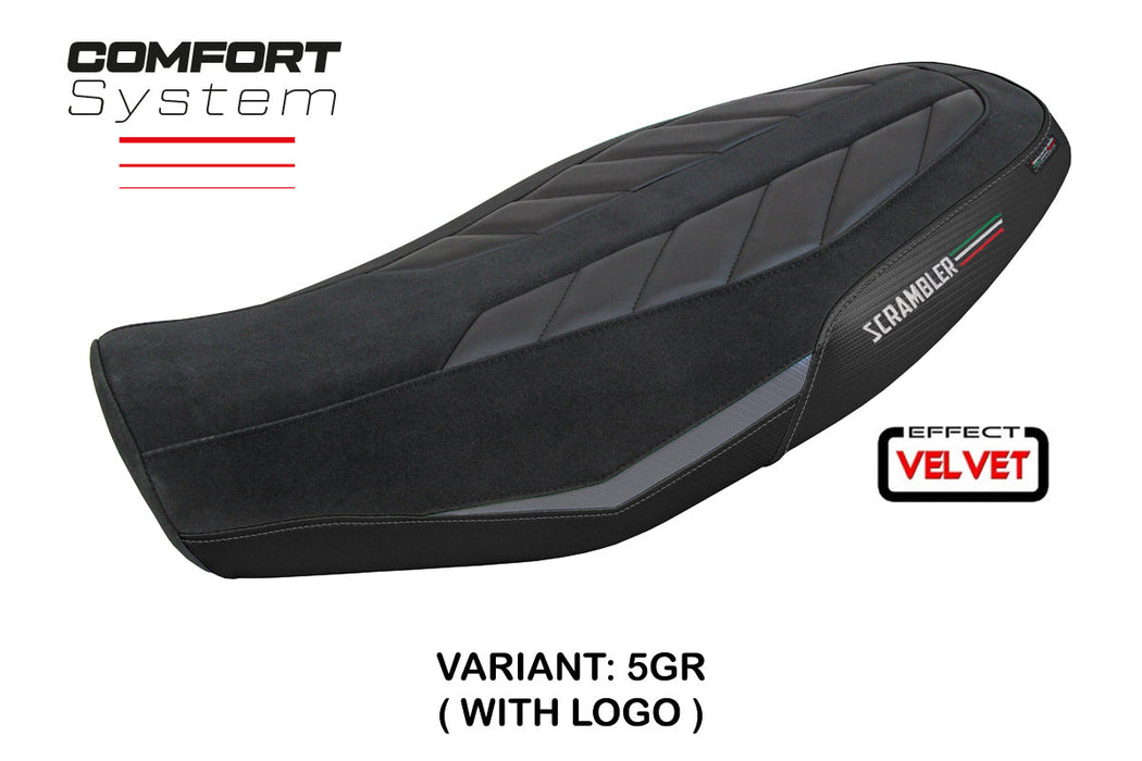 Ducati Scrambler 800 2023-2024 Seat Cover Tappezzeria Italia Comfort in Velvet Grey and Black