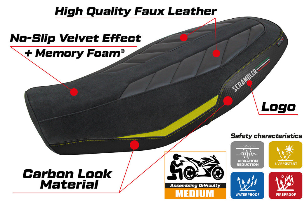 Ducati Scrambler 800 2023-2024 Seat Cover Tappezzeria Italia Comfort in Velvet Yellow and Black