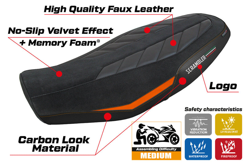 Ducati Scrambler 800 2023-2024 Seat Cover Tappezzeria Italia Comfort in Velvet Orange and Black