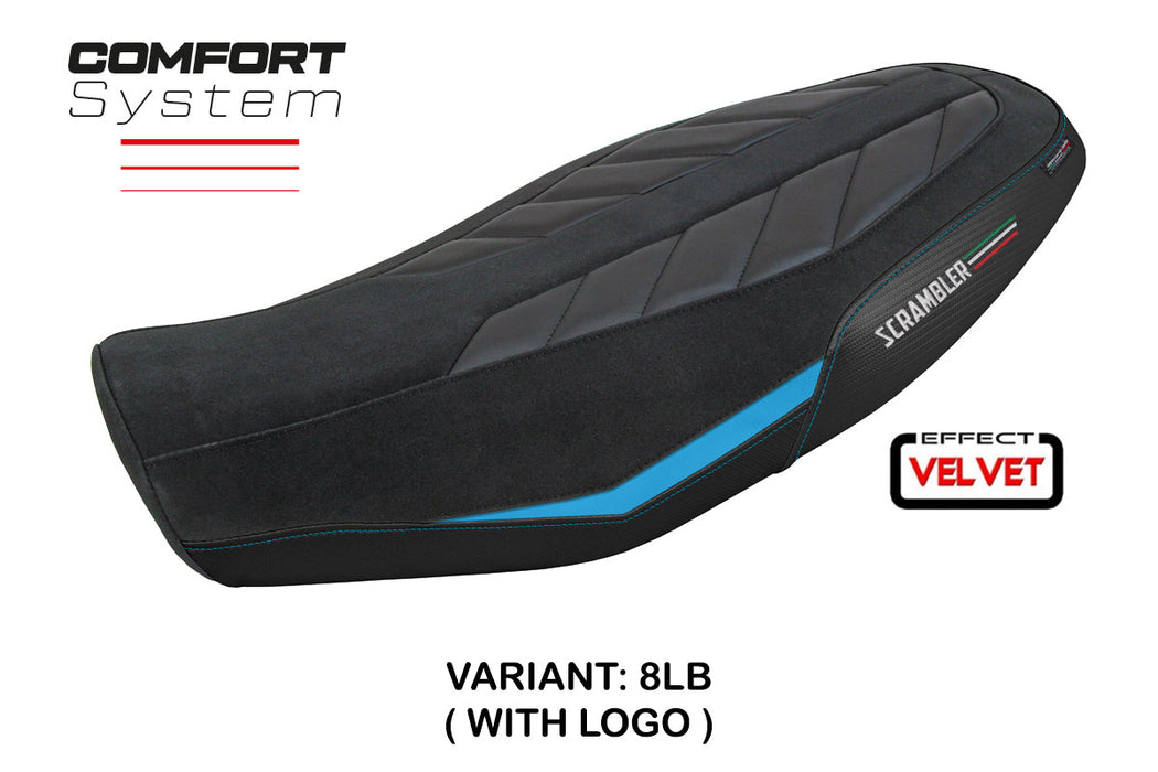 Ducati Scrambler 800 2023-2024 Seat Cover Tappezzeria Italia Comfort in Velvet Light Blue and Black