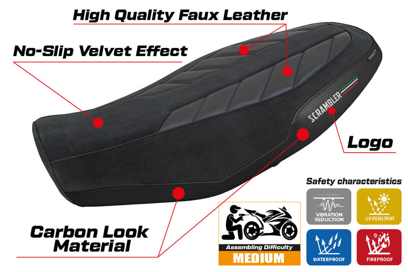 Ducati Scrambler 800 2023-2024 Seat Cover Tappezzeria Italia in Velvet Look Black