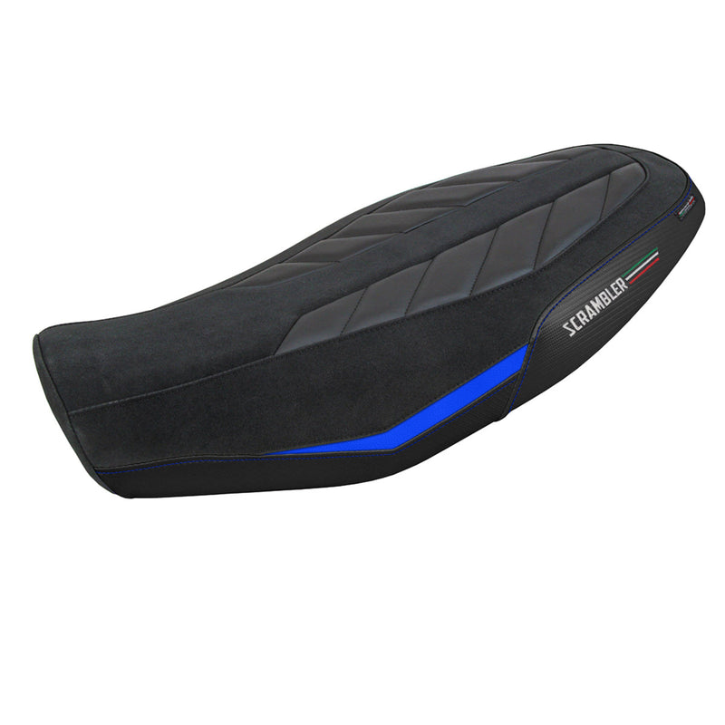 Ducati Scrambler 800 2023-2024 Seat Cover Tappezzeria Italia in Velvet Look Blue and Black