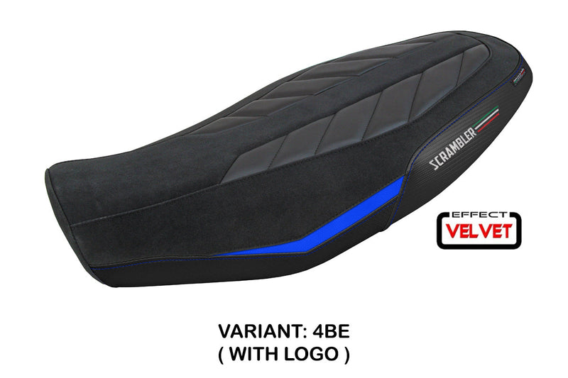 Ducati Scrambler 800 2023-2024 Seat Cover Tappezzeria Italia in Velvet Look Blue and Black
