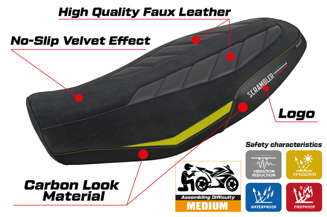 Ducati Scrambler 800 2023-2024 Seat Cover Tappezzeria Italia in Velvet Look Yellow and Black
