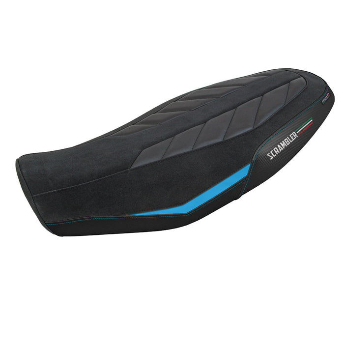 Ducati Scrambler 800 2023-2024 Seat Cover Tappezzeria Italia in Velvet Look Light Blue and Black