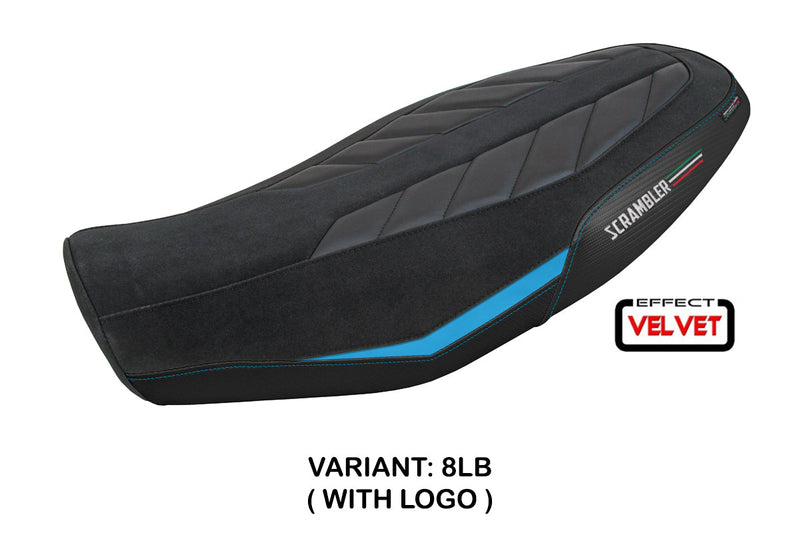 Ducati Scrambler 800 2023-2024 Seat Cover Tappezzeria Italia in Velvet Look Light Blue and Black