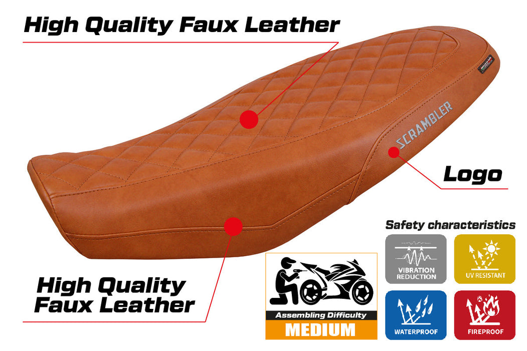 Ducati Scrambler 800 2023-2024 Seat Cover Tappezzeria Italia in Brown Leather Look Diamond