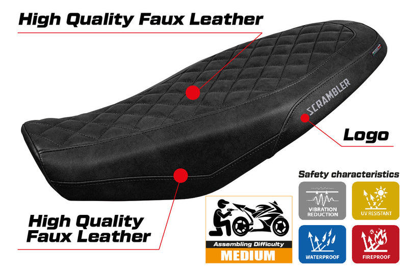 Ducati Scrambler 800 2023-2024 Seat Cover Tappezzeria Italia in Black Leather Look Diamond