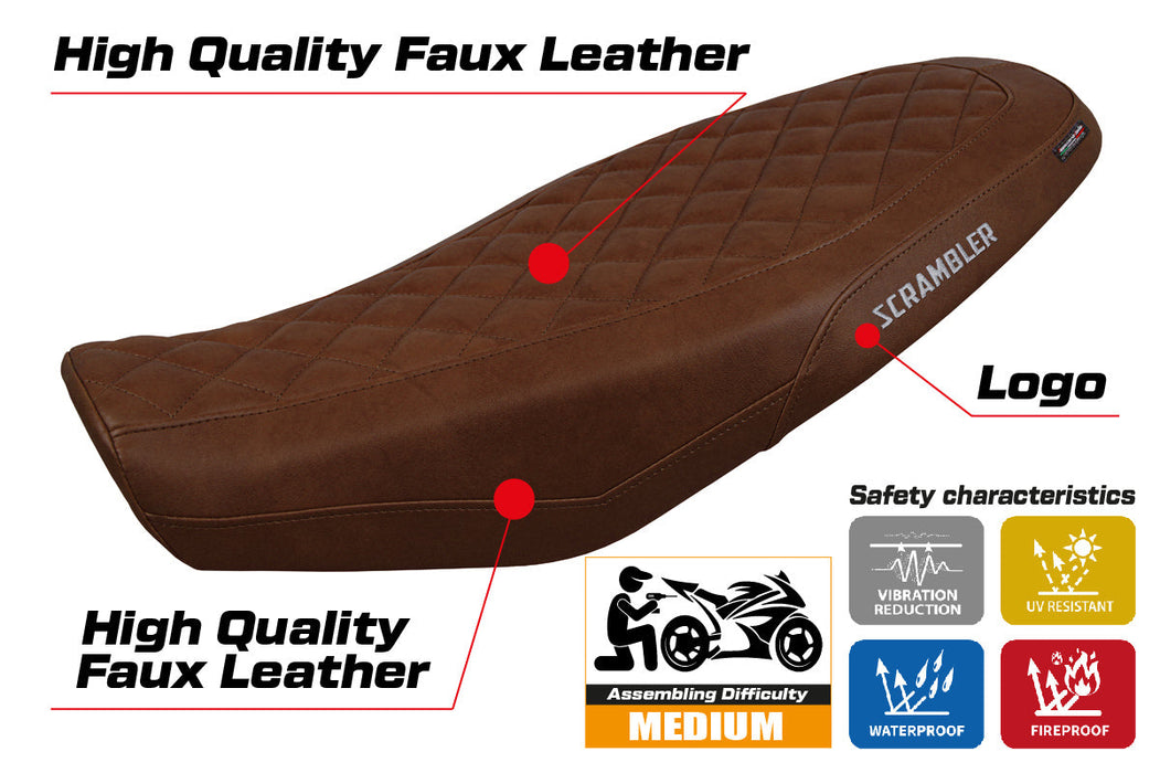Ducati Scrambler 800 2023-2024 Seat Cover Tappezzeria Italia in Dark Brown Leather Look Diamond