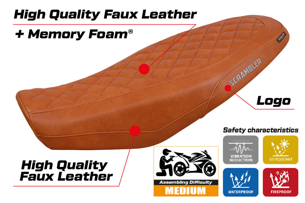 Ducati Scrambler 800 2023-2024 Seat Cover Tappezzeria Italia Comfort in Brown Leather Diamond