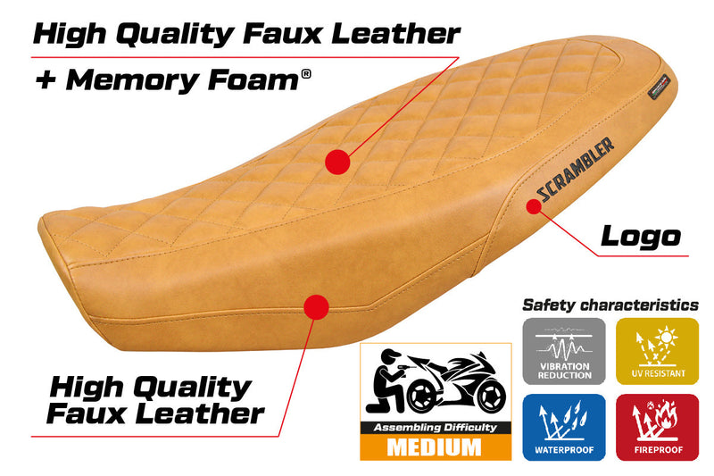Ducati Scrambler 800 2023-2024 Seat Cover Tappezzeria Italia Comfort in Camel Leather Diamond