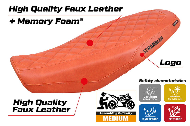 Ducati Scrambler 800 2023-2024 Seat Cover Tappezzeria Italia Comfort in Brick Leather Diamond
