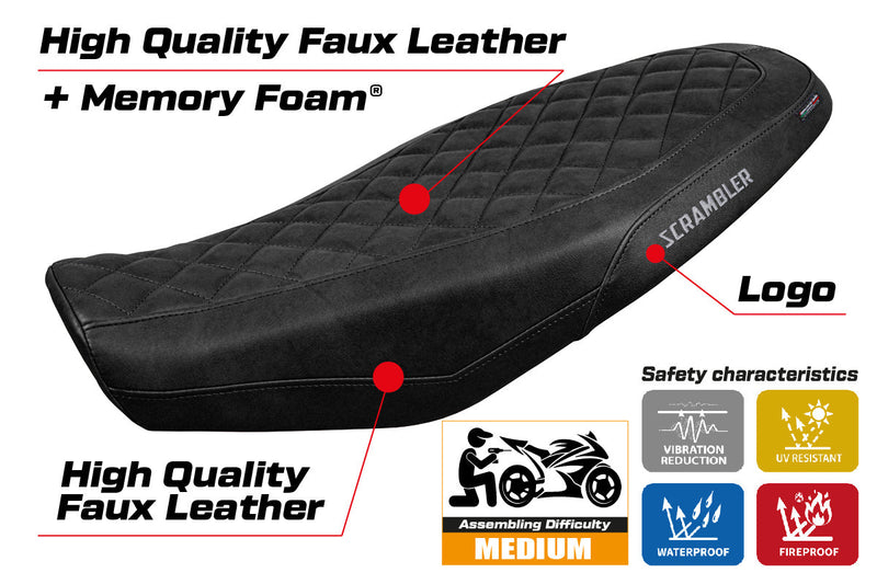 Ducati Scrambler 800 2023-2024 Seat Cover Tappezzeria Italia Comfort in Black Leather Diamond