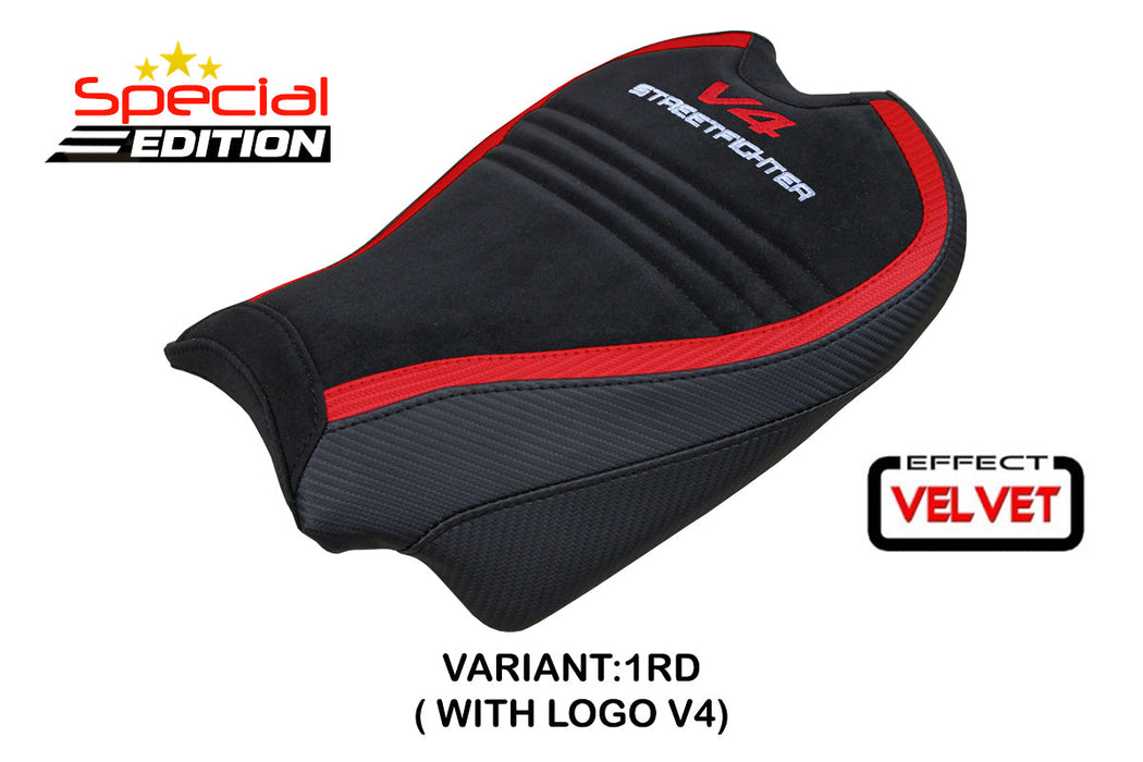 Ducati Streetfighter V4 2020-2024 Seat Cover Tappezzeria Italia in Velvet Red and Black SpEd