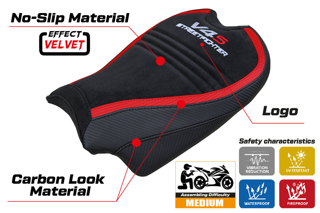 Ducati Streetfighter V4 S 2020-2024 Seat Cover Tappezzeria Italia in Velvet Red and Black SpEd