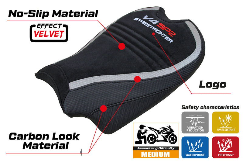 Ducati Streetfighter V4 SP2 2020-2024 Seat Cover Tappezzeria Italia in Velvet Silver and Black