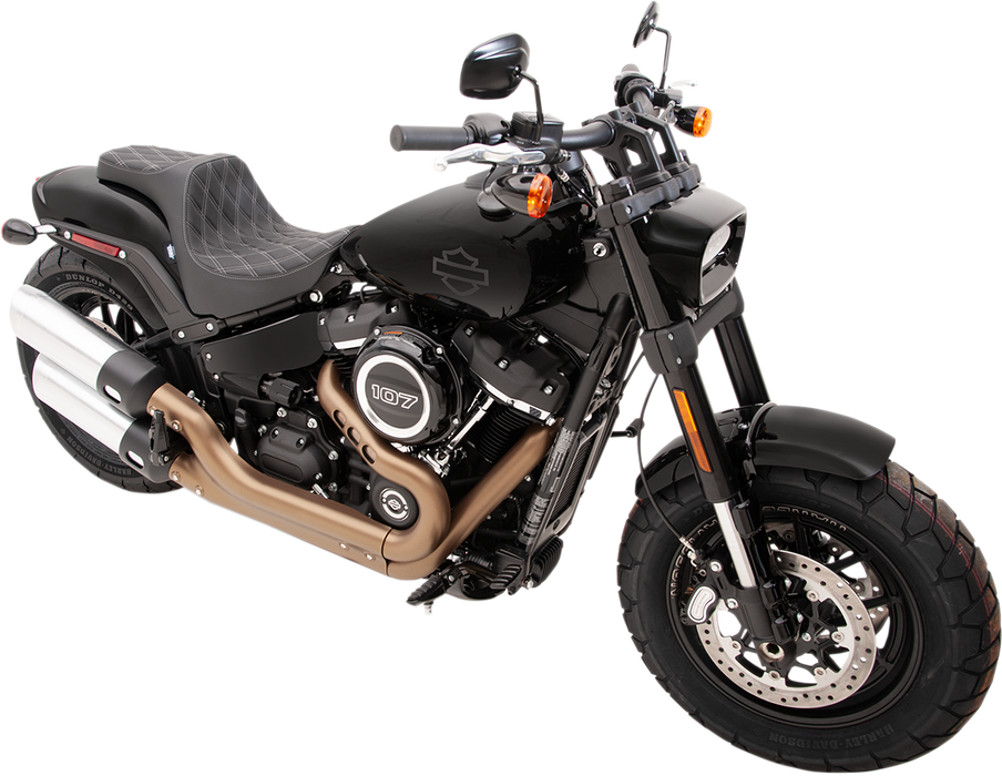 DRAG SPECIALTIES Predator III Seat - Double Diamond - Silver Stitched - FXFB/S '18-'22 FIT FLSTN W/O LUGG RACK 0802-1073