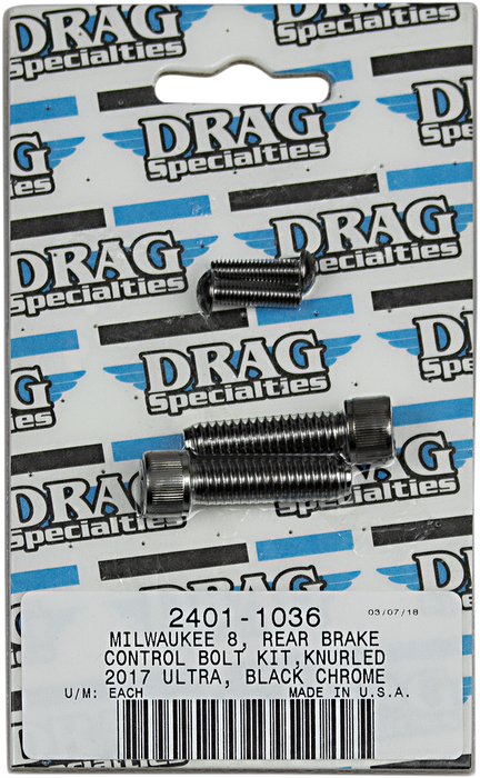 DRAG SPECIALTIES Rear Brake Knurled Bolt Kit - Black/Control - M8 MK785BK
