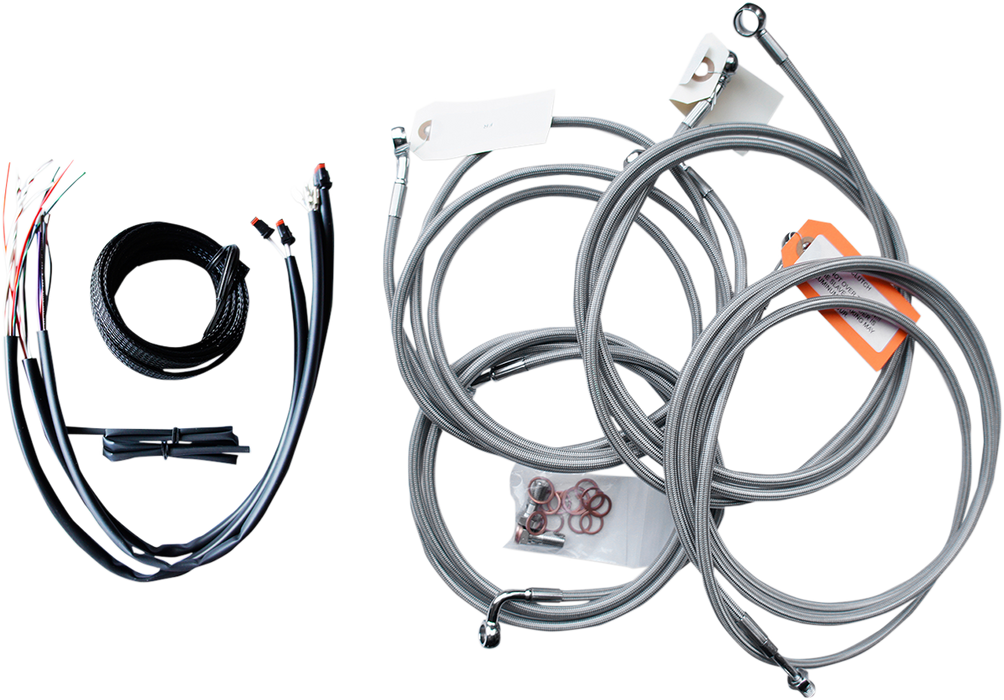 LA CHOPPERS Handlebar Cable/Brake Line Kit - Complete - 12" - 14" Ape Hanger Handlebars - Stainless LA-8052KT2-13