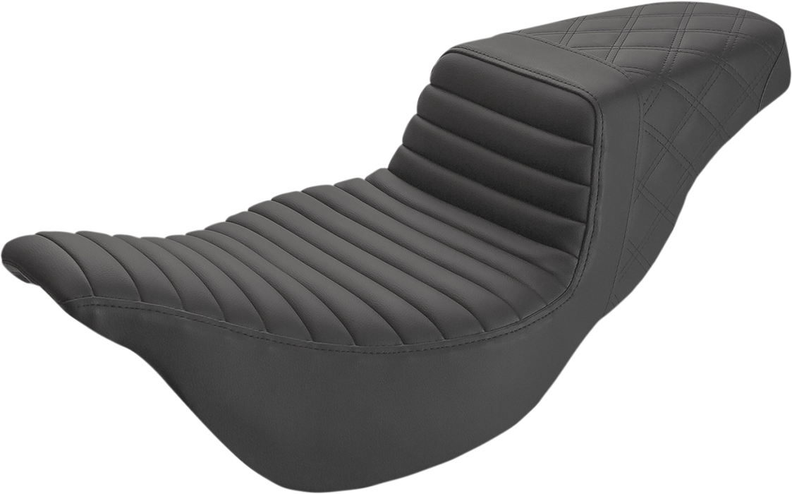 SADDLEMEN Step-Up Seat - Extended Reach - Front Tuck-n-Roll/Rear Lattice Stitch - Black - FL '08-'23 808-07B-176E
