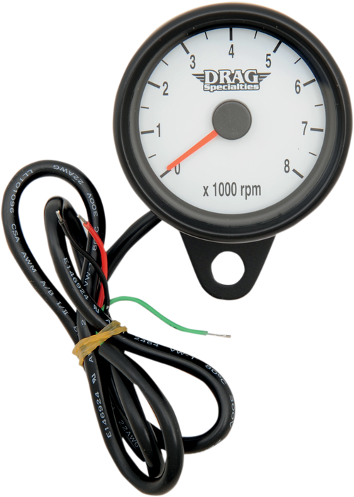 DRAG SPECIALTIES Mini Electronic Tachometer - White - Backlit LED Black Face - 2.4" 21-6849BDSW
