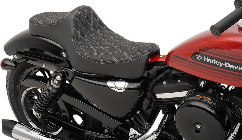 DRAG SPECIALTIES Predator III Seat - Double Diamond - Silver Stitching - '04-'22 XL NO RUBBER BUMPERS 0804-0735