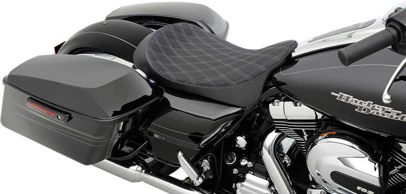 DRAG SPECIALTIES Low Solo Seat - Double Diamond - Silver Stitch - FL '08-'22 0801-1153