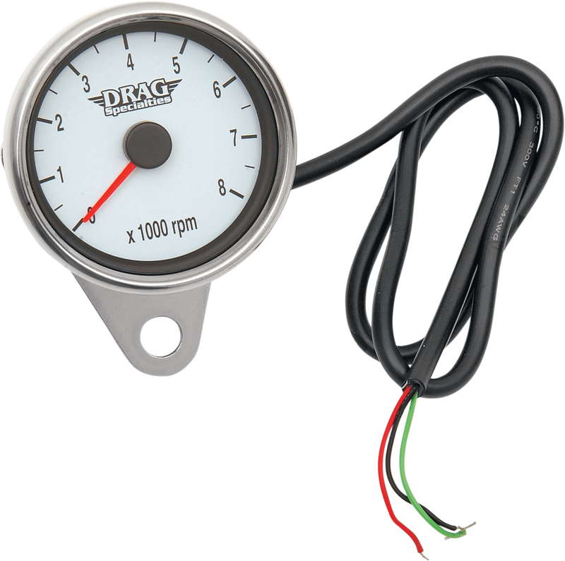 DRAG SPECIALTIES Mini Electronic Tachometer - Polished - Backlit LED White Face - 2.4" 21-6894DSW