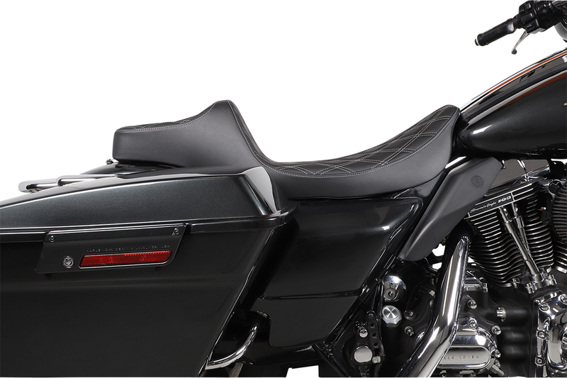 DRAG SPECIALTIES Extended Reach Predator III Seat - Double Diamond - Black w/ Silver Thread NOT A 2-UP SEAT 8011370