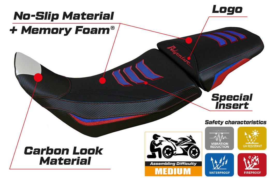 Honda Africa Twin 1100 2020-2024 Seat Cover Tappezzeria Italia Comfort in White, Red and Blue S