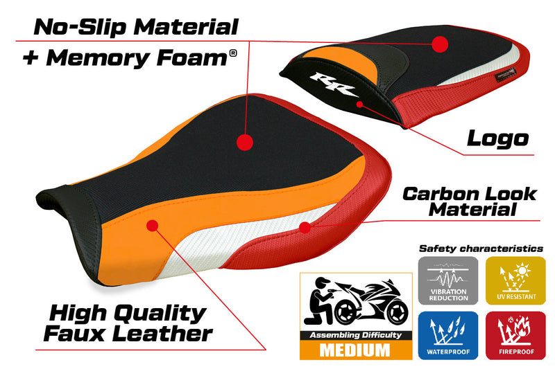 Honda CBR 600 RR 2007-2024 Seat Cover Tappezzeria Comfort White Red Orange