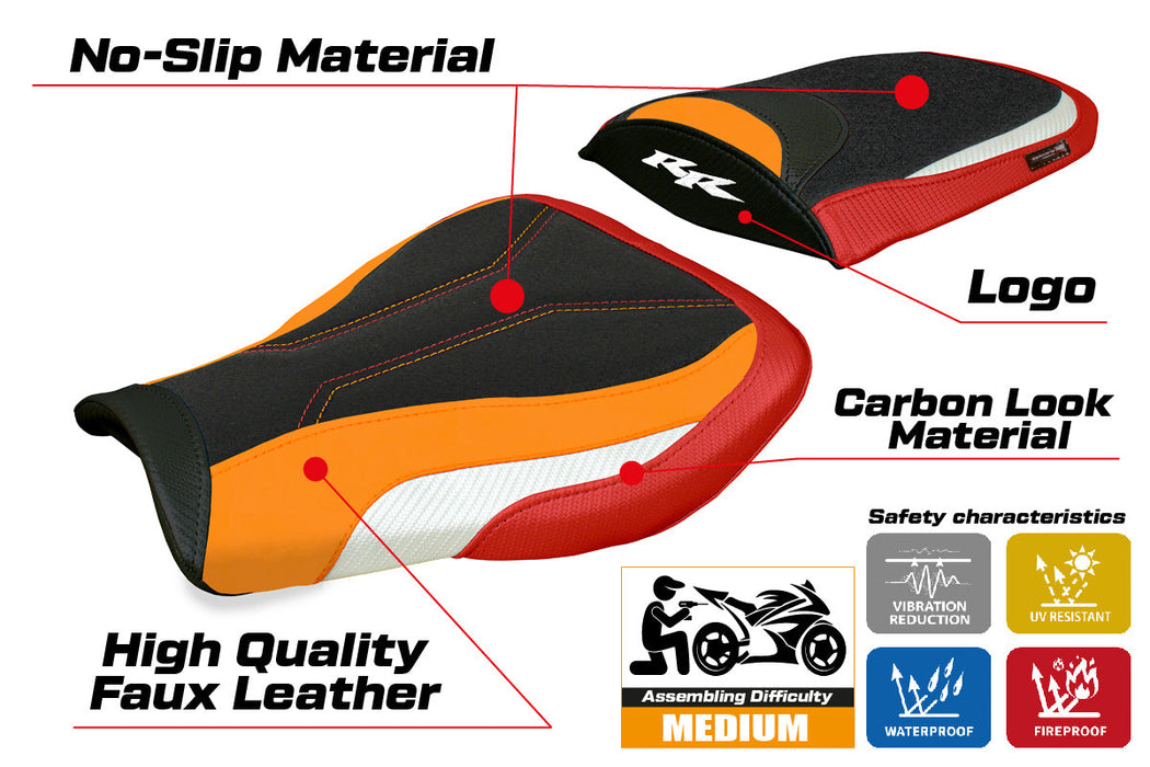 Honda CBR 600 RR 2007-2024 Seat Cover Tappezzeria Ultragrip White Red Orange