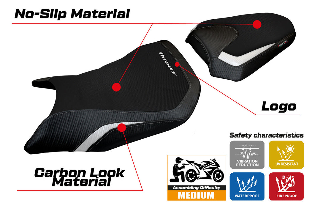 Honda CB750 Hornet 2023-2024 Seat Cover Tappezzeria Italia in White and Black