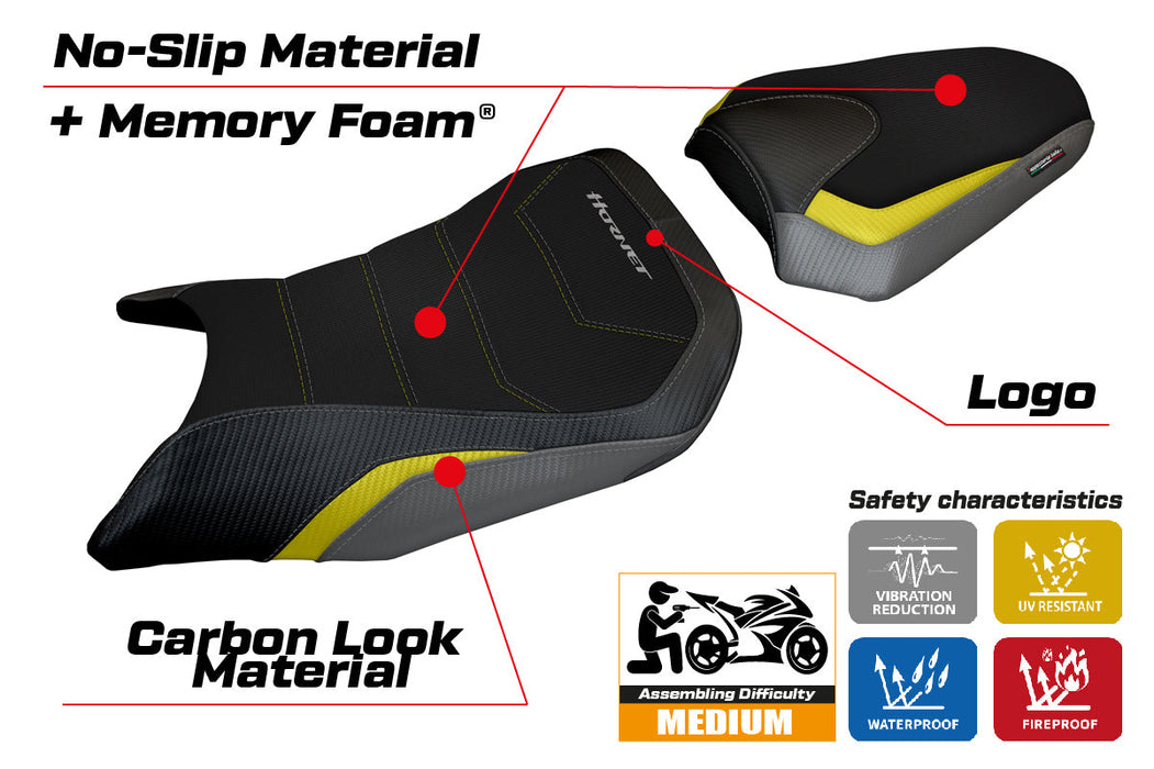 Honda CB750 Hornet 2023-2024 Seat Cover Tappezzeria Italia Comfort in Grey, Yellow and Black
