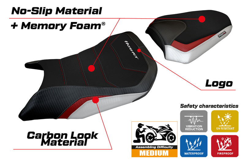 Honda CB750 Hornet 2023-2024 Seat Cover Tappezzeria Italia Comfort in White, Red and Black