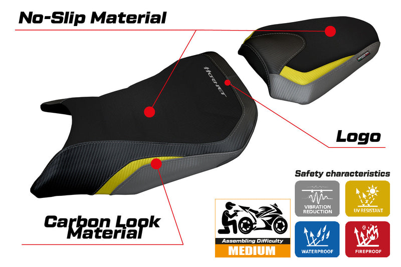 Honda CB750 Hornet 2023-2024 Seat Cover Tappezzeria Italia in Grey, Yellow and Black