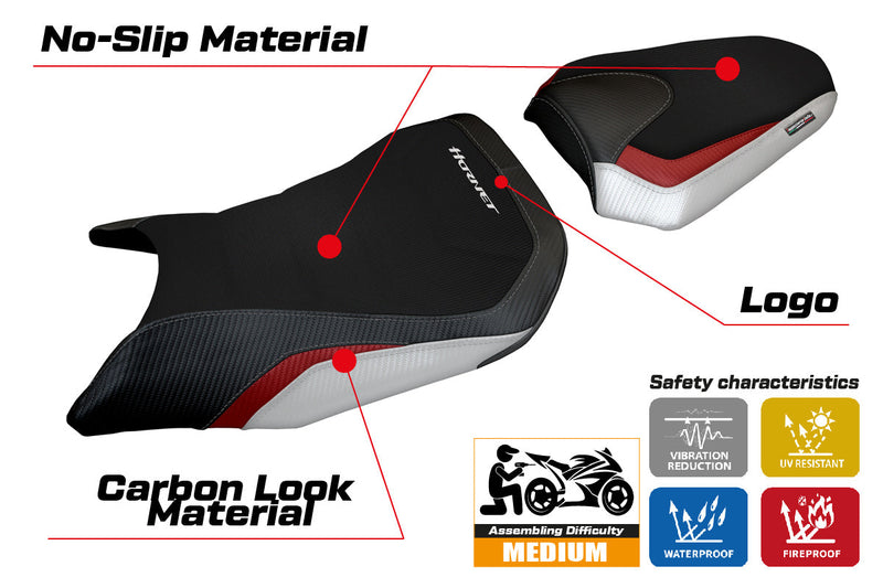 Honda CB750 Hornet 2023-2024 Seat Cover Tappezzeria Italia in White, Red and Black