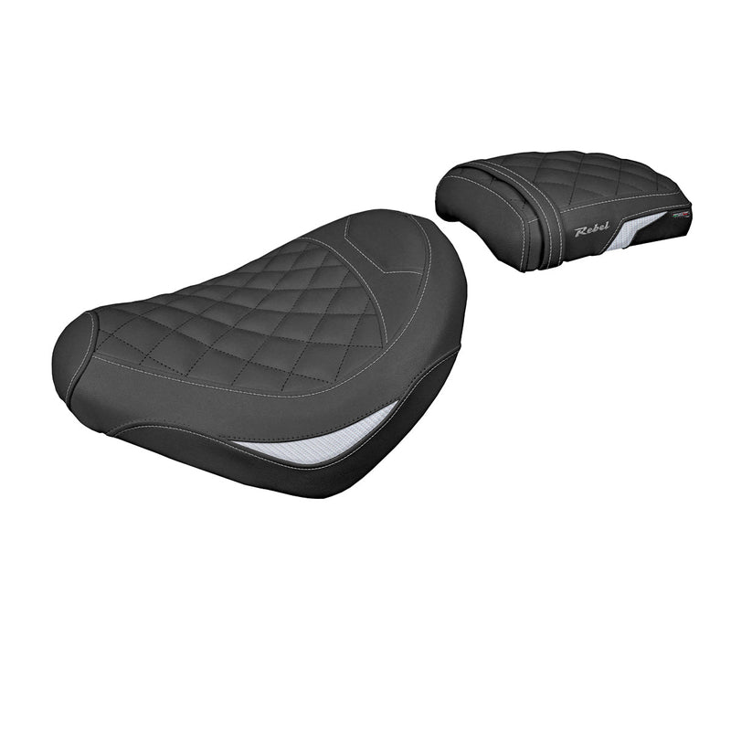 Honda CMX 500 Rebel 2017-2024 Seat Cover Tappezzeria Italia in Silver and Black Diamond Stitch