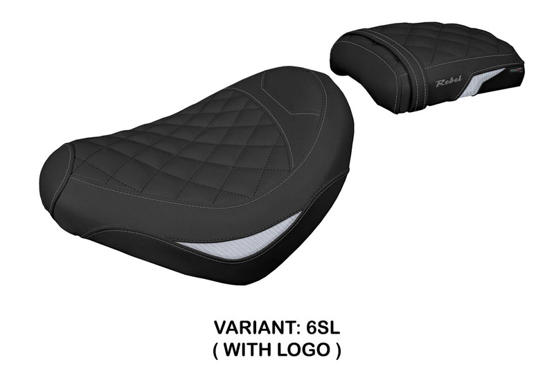 Honda CMX 500 Rebel 2017-2024 Seat Cover Tappezzeria Italia in Silver and Black Diamond Stitch