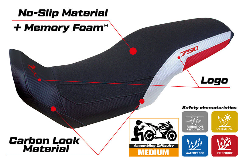Honda Transalp XL 750 2023-2024 Seat Cover Tappezzeria Italia Comfort Ultragrip in White and Red