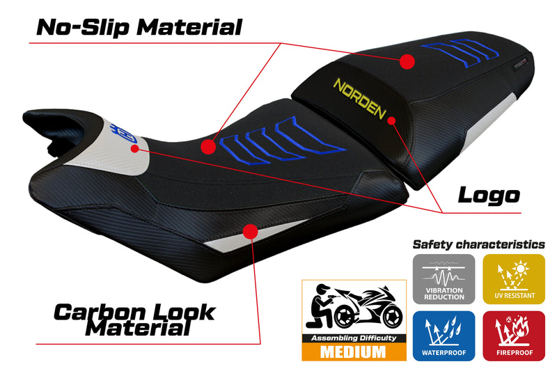 Husqvarna Norden 901 2022-2024 Seat Cover Tappezzeria Italia Ultragrip in White and Blue
