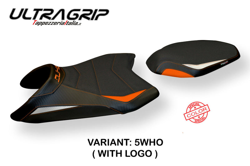 KTM 790 Duke 2018-2024 Seat Cover Tappezzeria Italia Ultragrip in White and Orange