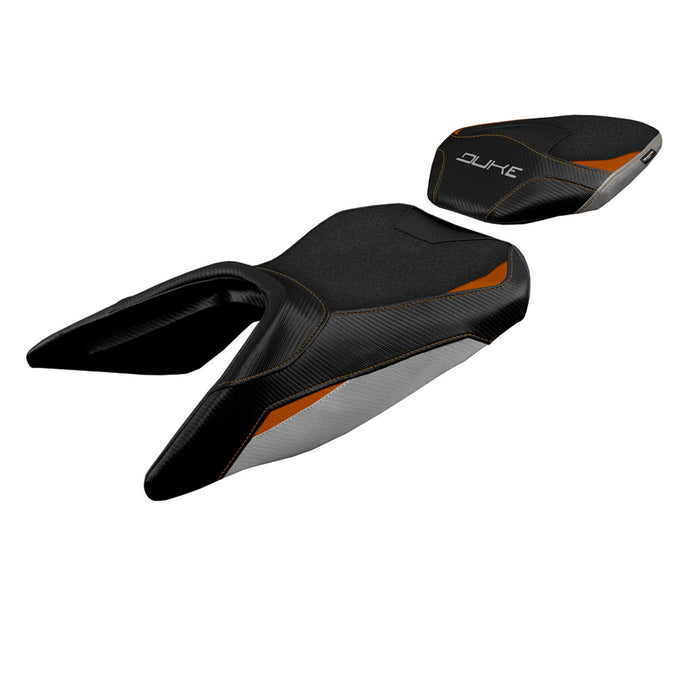 KTM 125 Duke 2017-2024 Seat Cover Tappezzeria Italia Ultragrip in Silver and Orange